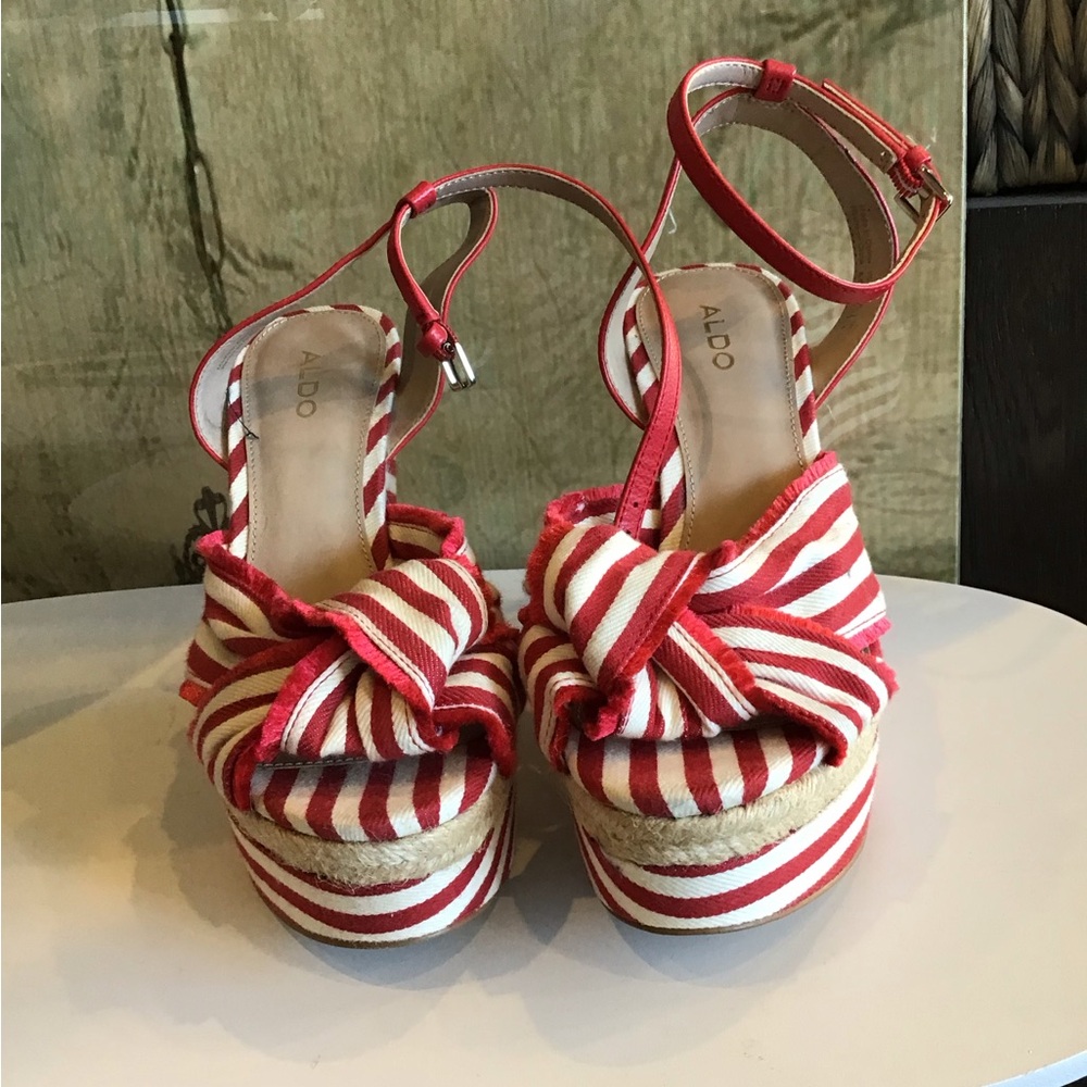 Aldo Red and White Striped Platform Sandals